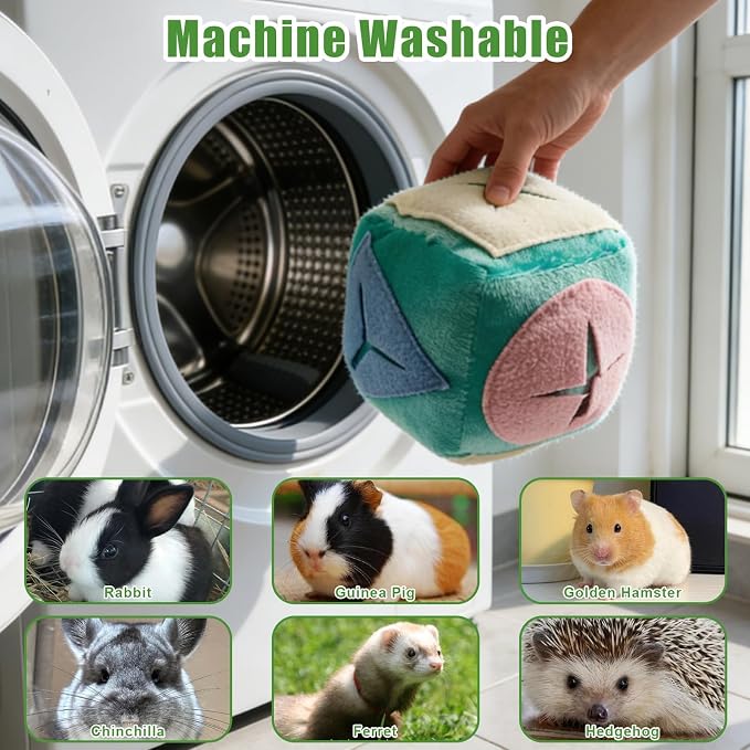 Rabbit Foraging Toy with Bell,Puzzle Feed Game Guinea Pig Fun Enrichment Toys Boredom Relief,Washable Snuffle Interactive Treat Ball Dispenser Exercise Bunny Toys for Indoor Bunnies(Blue)