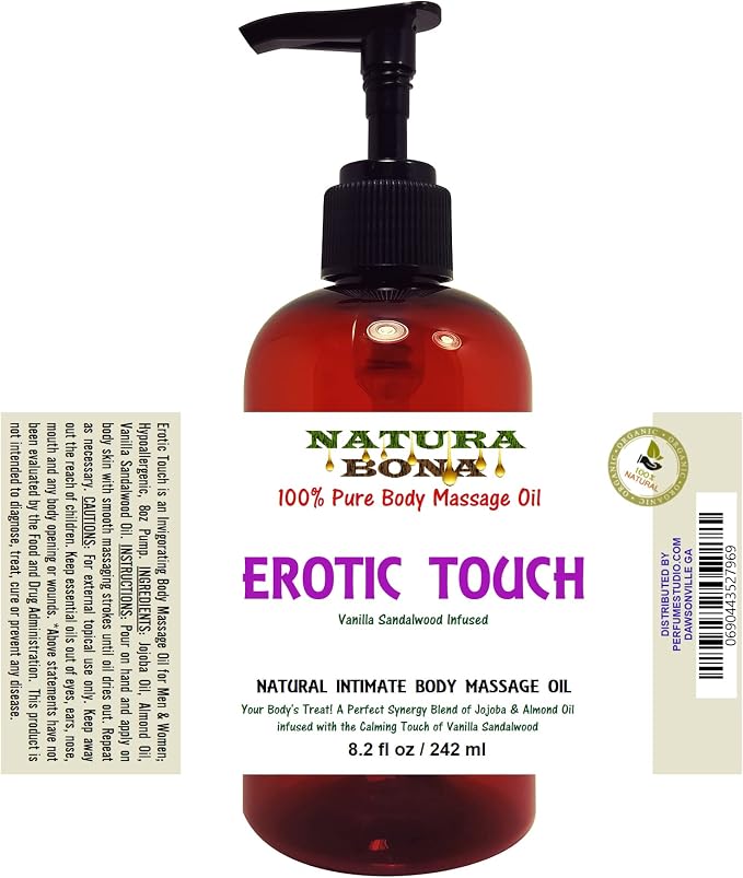 Sensual Erotic Touch Massage Oil. The Ideal Synergy of Jojoba & Almond Oil Blended with a Touch Vanilla Sandalwood. an Invigorating Body Massage Oil for Men & Women; 8oz Pump