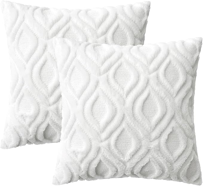 MIULEE Pure White Soft Plush Faux Wool Throw Pillow Covers 16x16 | Set of 2, Farmhouse Boho Home Decor, Decorative Cushion Covers for Sofa, Living Room, Bed
