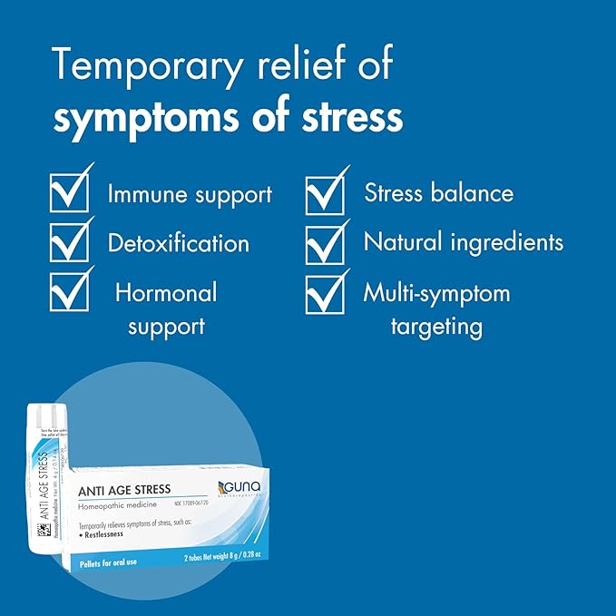 Guna Anti Age Stress Natural Homeopathic Remedy for theTemporary Relief of Symptoms of Stress, Such as restlessness. - 2 Tubes