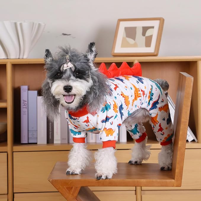 CuteBone Dinosaur Costume Dog Pajamas, Stretchy Spandex Crystal Velvet Sleepwear Coat for Small Dogs, Soft & Warm Pet Outfit Clothes for Cold Weather, Cozy Pullover Design COSP02S