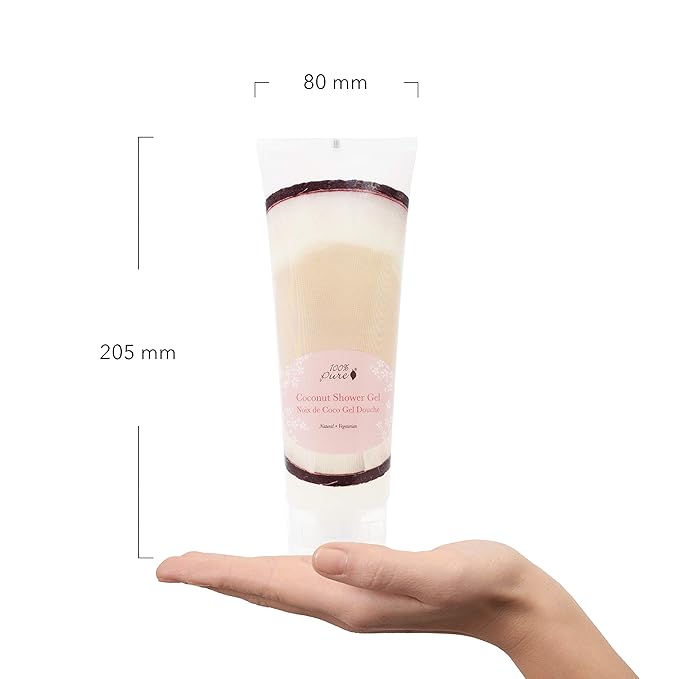 100% PURE Coconut Shower Gel Natural Foaming & Hydrating Body Wash - Deeply Moisturizing Gentle Soap Cleanser for All Skin Types, Even Sensitive - Gluten-Free - 8 Fl Oz