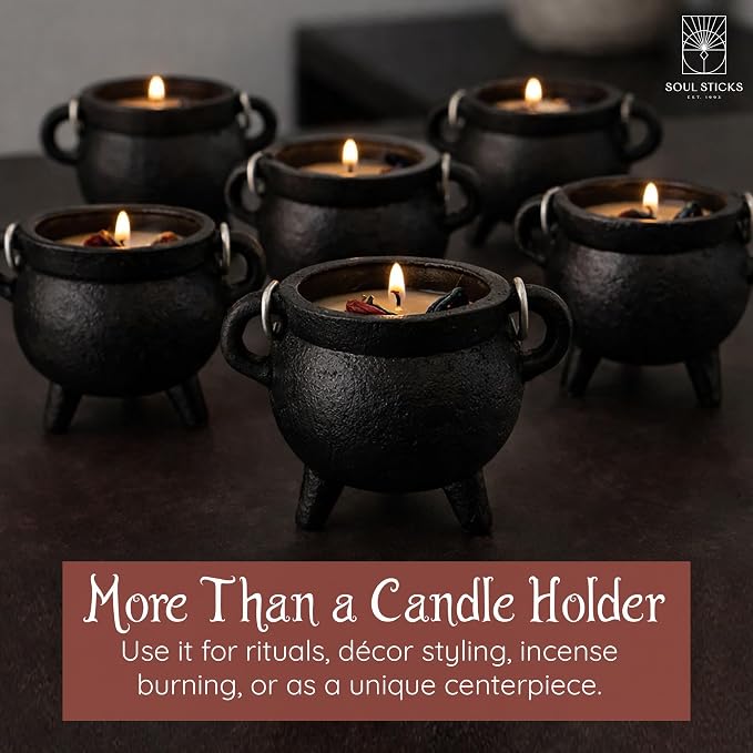 Reusable 4-Inch Cast Iron Cauldron Candle with Lid and Hanging Handle | Ritual & Aromatherapy Candle for Spell Casting, Smudging, Home Cleansing | Herb-Infused with Essential Oils (Eucalyptus)