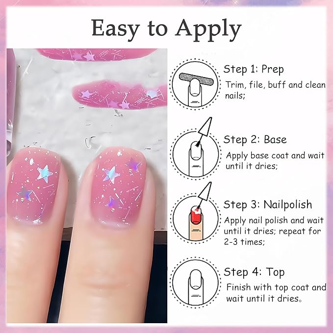 NovaCharm Soft Pink Glitter Nail Color, Water Based Quick Dry Non Toxic Polish with Bar & Star Glitter, Reflective Sparkly Pink Nail Color for Women & Girls DIY Home Nail Art, 9 ML