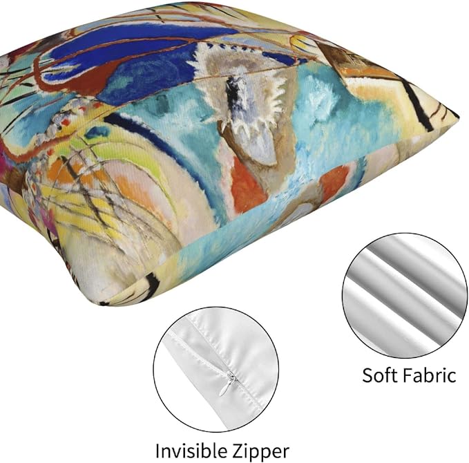 Wassily Kandinsky Abstract Pillow Covers 18x18 Inch Set of 4 Landscape with Two Poplars The Waterfall Painting Decorative Cushion Covers for Sofa Couch