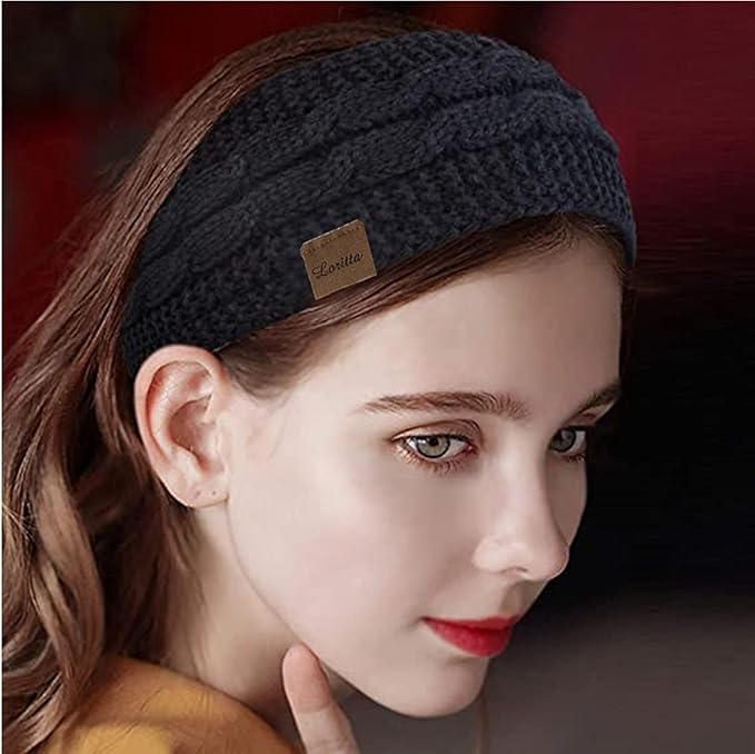 Loritta 2 Pack Headbands for Women Winter Warm Cable Knit Ear Warmer Thick Head Wrap Fuzzy Fleece Lined Gifts