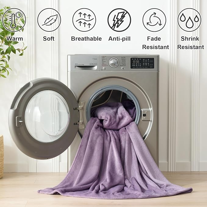 Hansleep King Fog Purple Fleece Blanket, Soft Flannel Bed Blanket | Fuzzy Cozy Blanket 90x108 Inches, Multi-use for Bed, Sofa, Couch, Travel, Camping, All Season Warm Lightweight Cover