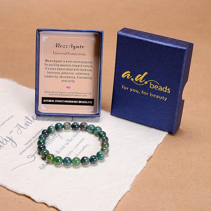 AD Beads Handmade Gemstone Stretch Elastic Bracelet Crystal Healing Reiki Nature's Beauty and Spiritual Essence Unisex