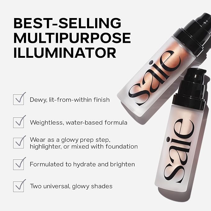 Saie Glowy Super Gel Trio - Mini Starglow, Sunglow & Roseglow (0.5 oz Each) - Hydrating Makeup Primers & Illuminating Serums with Vitamin C + Squalane for Dewy, Radiant Skin