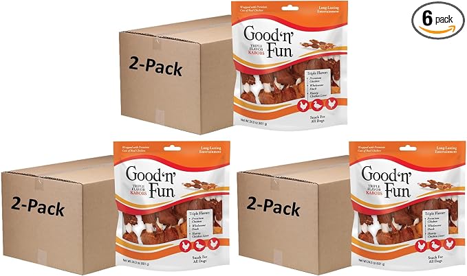 Good'n'Fun Triple Flavored Rawhide Kabobs for Dogs, 24 oz, 36 Count, 6 Pack