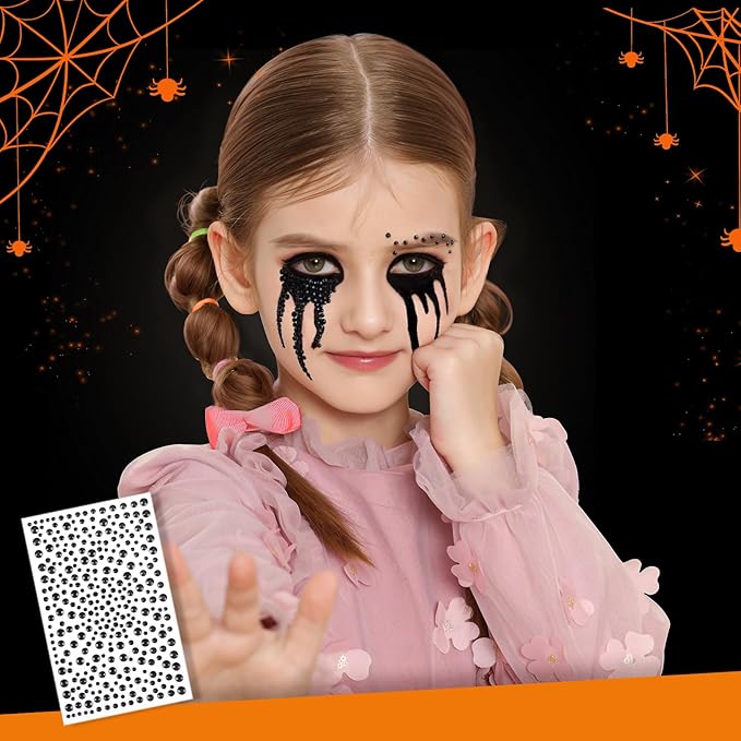 YGDZ Face Gems, Face Jewels for Women, Stick On Red, Black Face Rhinestones, Halloween Makeup Face Stickers, 3D Spider Web Jewels Stickers, Rave Accessories