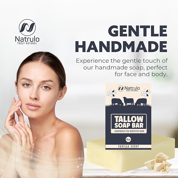 Beef Tallow Soap Bar – All Natural Grass Fed Tallow Soap Vanilla – Moisturizing Face & Body Wash Great for Eczema, Dry, Itchy, Sensitive Skin – Handcrafted Bath Soap for Adults, Kids, Made in USA