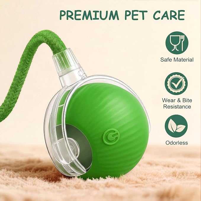 Interactive Cat Toy Automatic Moving Ball, Indoor Cats, Rechargeable, Green