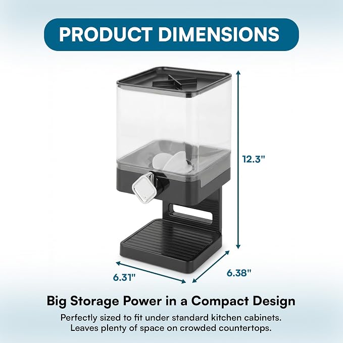 Honey-Can-Do Zevro Compact Dry Food Dispenser, Single Control, Black/Chrome