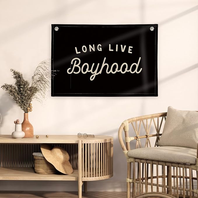 Long Live Boyhood Banner Boy Room Decor, Black Banner Flag Nursery Playroom Wall Decor for Bedroom Living Room Dorm Toddler Decorations Teen Boy Room Decor for kid banner Wall Hanging Linen Flag 30x20