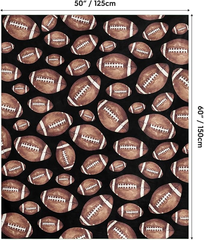Horaldaily Football Black Flannel Throw Blanket 50x60 | All Season Using Ultra Soft Fuzzy Plush Cozy Non-shedding Blanket for Couch Sofa Bed Camping, Ideal Gift for Kids Adults