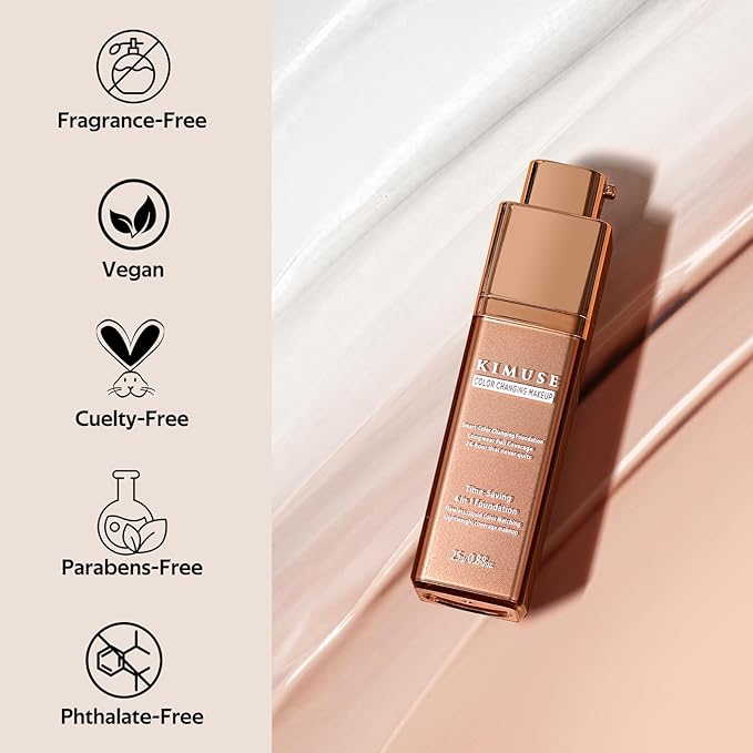 KIMUSE Color Changing Foundation, 4 In 1 Smart Shade Skin Tone Foundation Makeup, Waterproof & Long Wear with Glycerin & Sodium Hyaluronate Tinted Moisturizer Face Makeup For All Skin Tones