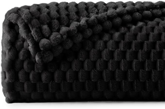 BEDELITE Black Large Throw Blanket for Couch, Cozy Gifts for Women, 50 * 70 | 3D Jacquard Decorative Fleece Blanket, Super Soft Plush Throw, Cute Birthday Gift for Women & Men, Suitable for All Seasons