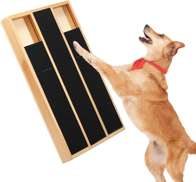 Dog Scratch Pad for Nails, Dog Nail File Toy with Treat Compartment, Wooden Puppy 45° Angle Claw Grooming Tool, Portable Nail Scratch Pad for Small & Large Claw Care