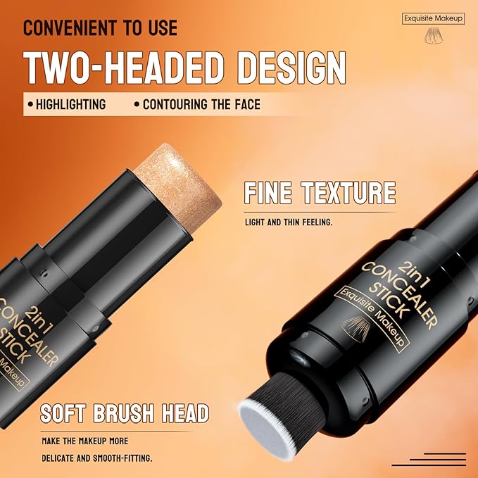 2 In 1 Face Cream Contour Stick Makeup with Built-In Brush, Makeup Concealer Stick for Women, Long Lasting, Waterproof, Matte (#04)