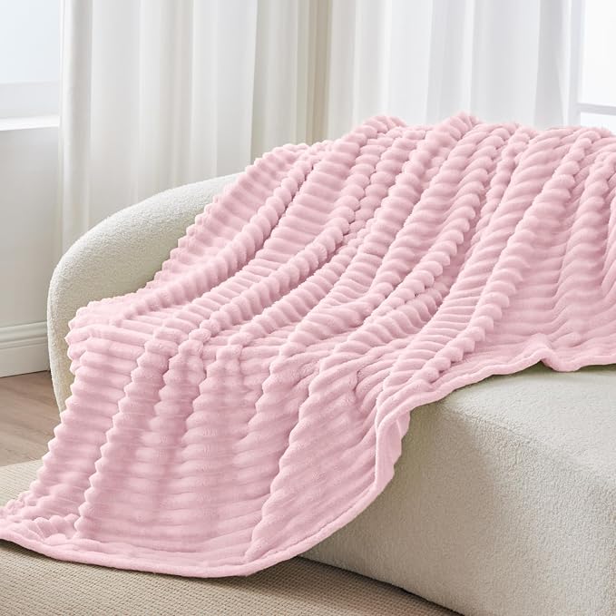 BEDELITE Ribbed Twin Blanket for Couch & Bed, Cherry Blossom, 60"x80" | Ultra-Soft Plush Fleece, Cozy, Warm Yet Lightweight, Ribbed Texture, Home Decor, Machine Washable, Giftable, All-Season Use