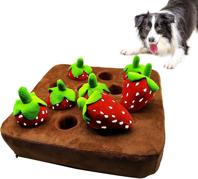 Strawberry Dog Snuffle Mat – Puzzle Feeding Toy, Interactive Game, Non-Slip Plush Chew Toys | Fun Stress Relief Activity for Puppies Adult Dogs Small Medium Large Breeds Playtime Uses