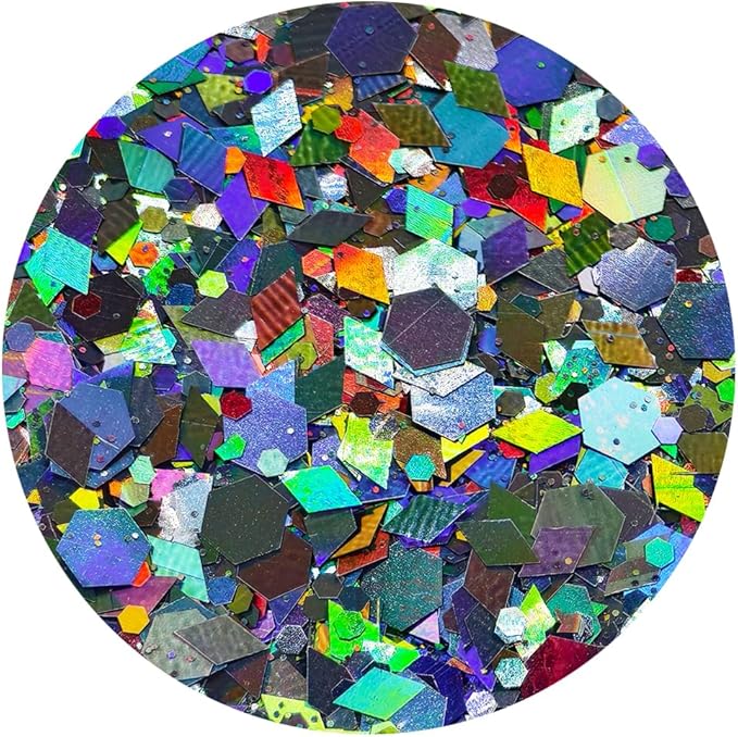 Dark Silver - Holographic Craft Glitter - 2oz Glitter Shaker Bright Colorful Mix Chunky Body Glitter Bulk - 24 Colors in Shaker, Cosmetic Grade Glitter - EBLB901