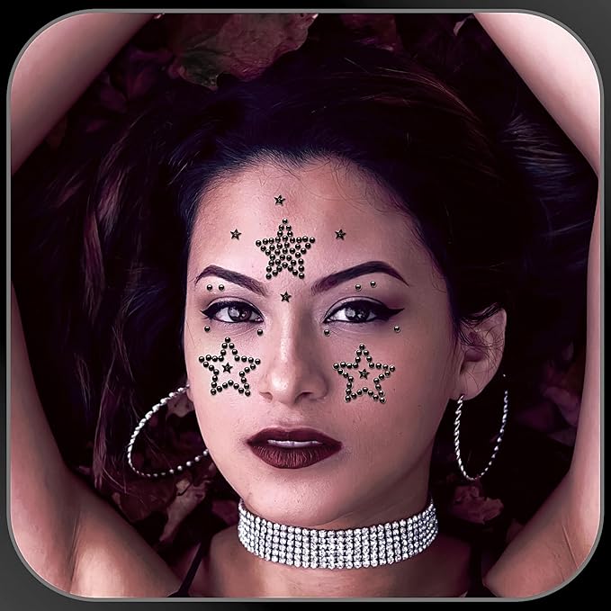 3Sheets Star Gem Stickers Jewels for Crafts, Face Makeup - Self Adhesive Rhinestone Jewel Stickers, Stick on Gems Rhinestones for Crafts, Craft Supplies for Kids (16.Black Star)