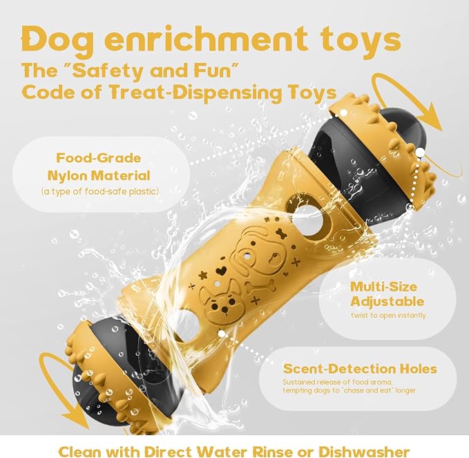 Interactive Dog Toys,Adjustable Treat Dispensing Toy to Keep Them Busy | Dog Enrichment for Brain Stimulation & Cognitive for Puppy Puzzle to Reduce Boredom-Ideal Gift for All Dogs(Nylon)-Yellow