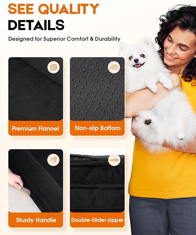 Upvilla Orthopedic Dog Bed, Four-Sided Small Dog Sofa, Washable Cover Black | Removable Waterproof Dog Bed Cover, Egg-Crate Orthopedic Foam, Built-In Carry Handle, Indoor Small Pet Beds, Cat Beds