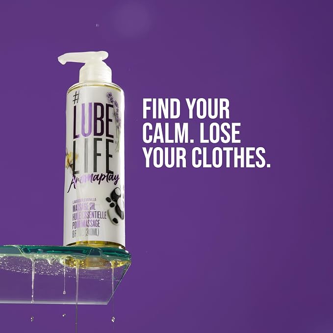 LUBELIFE Aromaplay Lavender and Vanilla Massage Oil, Essential Oil for a Relaxing Full Body Aromatherapy Massage, 8 Fl Oz