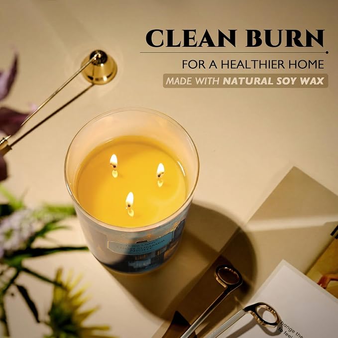 HomeLights High Summer Night Scented Candles | 18oz Soy Candles Industrial Chic 4-Wick Large Candle Jars | Ideal Candle Gifts for Events, Home Decor Stress, Relief & Relaxation