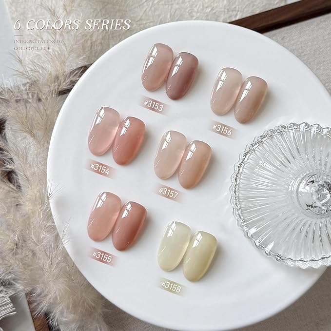 GAOY Jelly Gel Polish Set, Silky Cream Pink Nude Shades, Sheer Long Lasting Gel for for Everyday & Wedding Manicure
