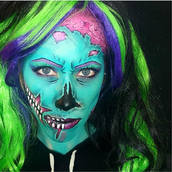 Go Ho Teal Face Body Paint(2.1 oz),Teal Makeup Water Based Face Paint and Body Paint for Airbrush Makeup Special FX, Cosplay, and Halloween Make up
