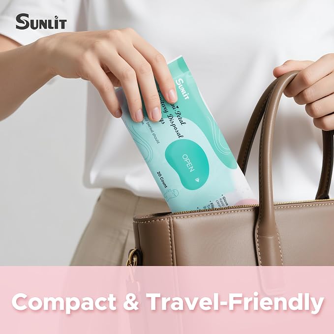 Sunlit No-Touch Feminine Hygiene Disposal Bags, Hygienic Odor-Reducing and Discreet Solution for Tampons Pads Liners and More, Size L - 2 Pack, 40 Count