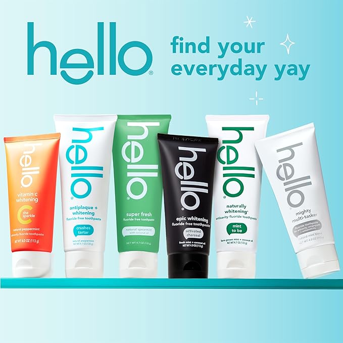 Hello Activated Charcoal Epic Teeth Whitening Fluoride Free Toothpaste and Toothbrush, Fresh Mint and Coconut Oil, Vegan, SLS Free, Gluten Free and Peroxide Free, 4 Ounce (Pack of 2)