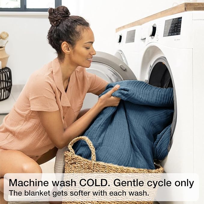100% Cotton Muslin Blanket 50" x 60", Breathable and Lightweight Cotton Throw Blankets for Couch, Soft Cooling Summer Gauze Blanket for Adults All Season, Grayish Blue