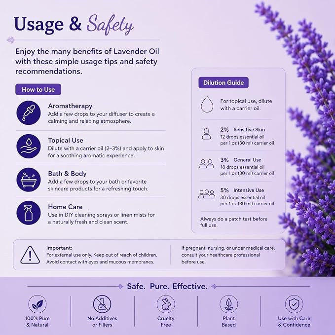 GreenHealth Lavender Essential Oil – 1/2 fl oz (15 ml) Amber Glass Bottle w/Euro Dropper – 100% Pure & Uncut – Lavender Oil for Diffusers, Aromatherapy, Candles, Soaps & DIY