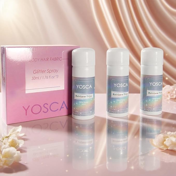 Yosca Body Glitter Spray, 3Pcs Holographic Silver Travel Shiny Glitter Spray for Body Hair Clothes Pride Accessories, Long-Lasting Shimmer Powder Hairspray for Festival Concert Party Rave Accessories