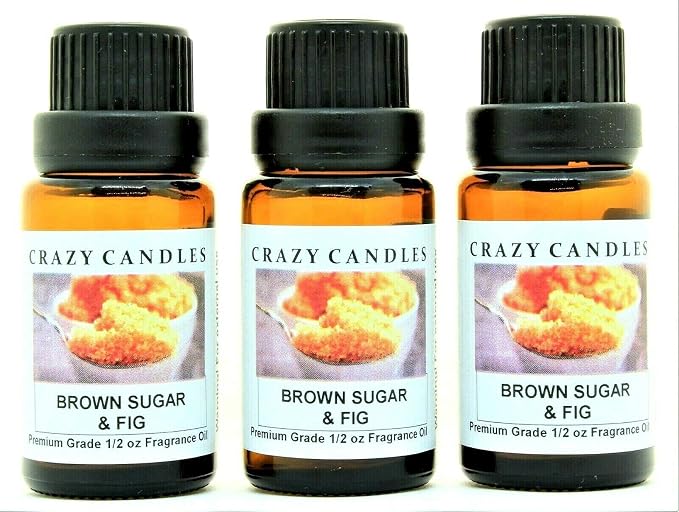 Crazy Candles Brown Sugar & Fig 3 Bottles 1/2 Fl Oz Each (15ml) Premium Grade Scented Fragrance Oil