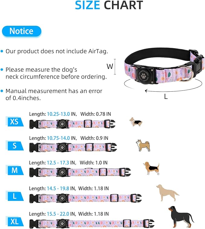 Upgrade Dog Collar with AirTag Holder, IP68 Waterproof, Lavender Garden, L | Built-in Water Resistant AirTag holder, 1000D Nylon, Reflective Stitching for Night Visibility, Soft padding for Comfort