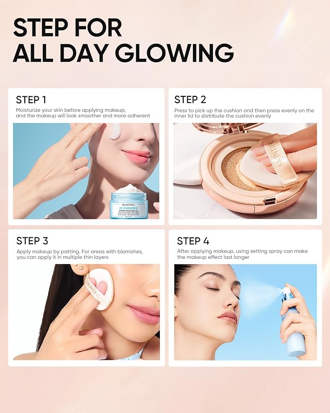 Full Coverage Cushion Foundation, Weightless, Skin Fit, Satin Glow Finish, Oil-Control Waterproof Foundation, Sweatproof Flawless BB Cream CC Korean Makeup,Tattoo Cover Up, Buildable(#28N Oat)