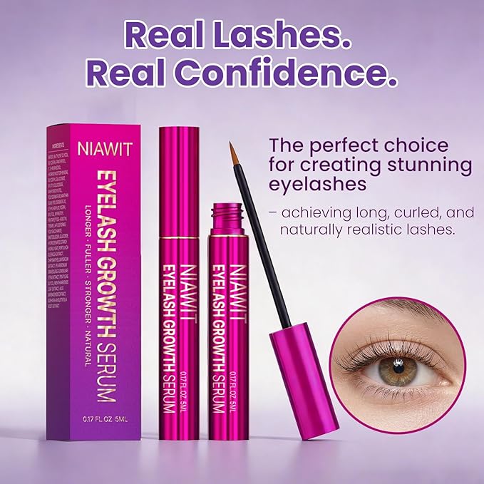 Eyelash Growth Serum – Advanced Lash-Enhancing Formula with Peptides, Biotin & Aloe Vera – Boosts Longer, Fuller, Thicker-Looking Lashes, Clean Beauty for Daily Use, 0.17 FL.OZ