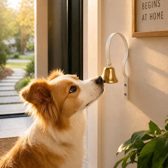 2-Pack Fixed Metal Dog Doorbell for Potty Training - Heavy Duty Steel Wall Mounted Dog Bells for Door to Ring to Go Outside - Complete Housebreaking System for Multi-Dog Homes, No Snag (2Pack White)