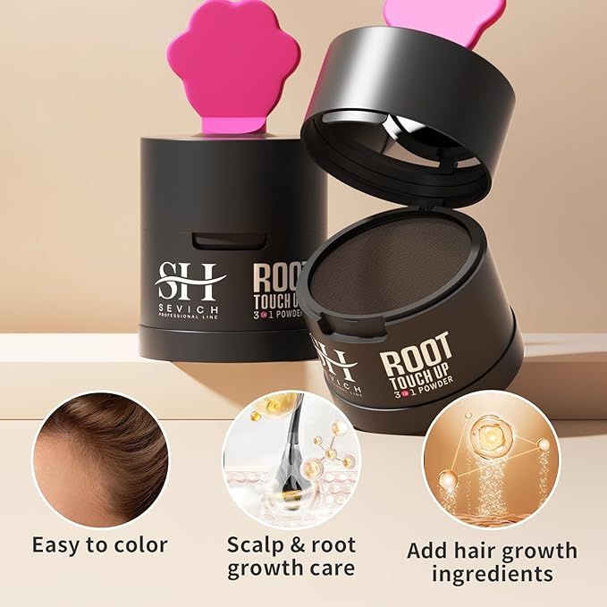 Sevich Hairline Powder 2.0,Instantly Conceals Hair Loss, Root Touch up Powder, Hair Shadow Toppers for Women & Men Thinning Gray Hair, Windproof & Sweatproof, 48H Makeup Lasting, Medium brown