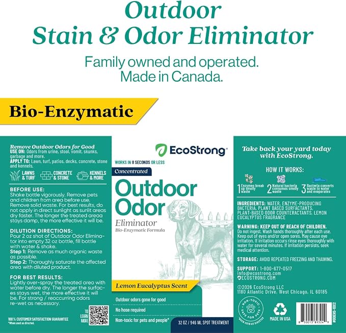 Outdoor Odor Eliminator | Outside Dog Urine Enzyme Cleaner – Powerful Pet, Cat, Animal Scent Deodorizer | Professional Strength for Yard, Turf, Kennels, Patios, Decks (10-2oz Shots with Halo Sprayer)