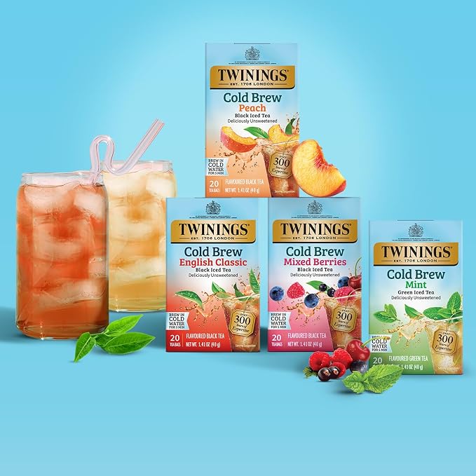 Twinings English Classic Cold Brew Iced Tea Bags, 20 Count (Pack of 1), Unsweetened Black Tea, Caffeinated, 20 Teabags