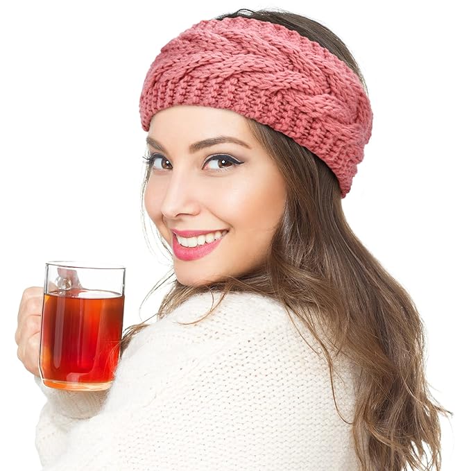 4 Pieces Winter Ear Warmers Headbands Women Warm Knitted Headband Braided Crochet Head Wraps(Pink, Red, Navy Blue, Purple)