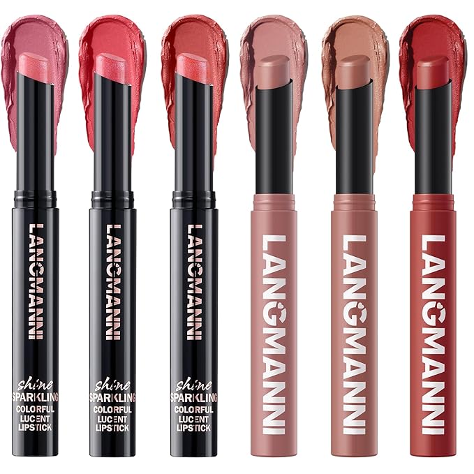 Jolilab 6Pcs Glitter Lip Kit - Velvet Matte & Nude Matte Lipstick + Glitter Lip Gloss/Glitter Lipstick High Pigmented Long-Lasting Waterproof Beauty Cosmetics Gift for Women Girls(SET C)