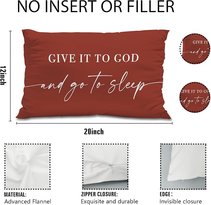 Give It to God and Go to Sleep, Decorative Pillows Covers for Bed, Throw Pillows Cover for Bed,12x20 Pillow Cover,Decorative Bed Pillows for Bedroom Room(12x20, Wine Red)